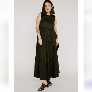 NWT Laude The Label Black Tiered Maxi Dress 100% Bemberg Moss Crepe